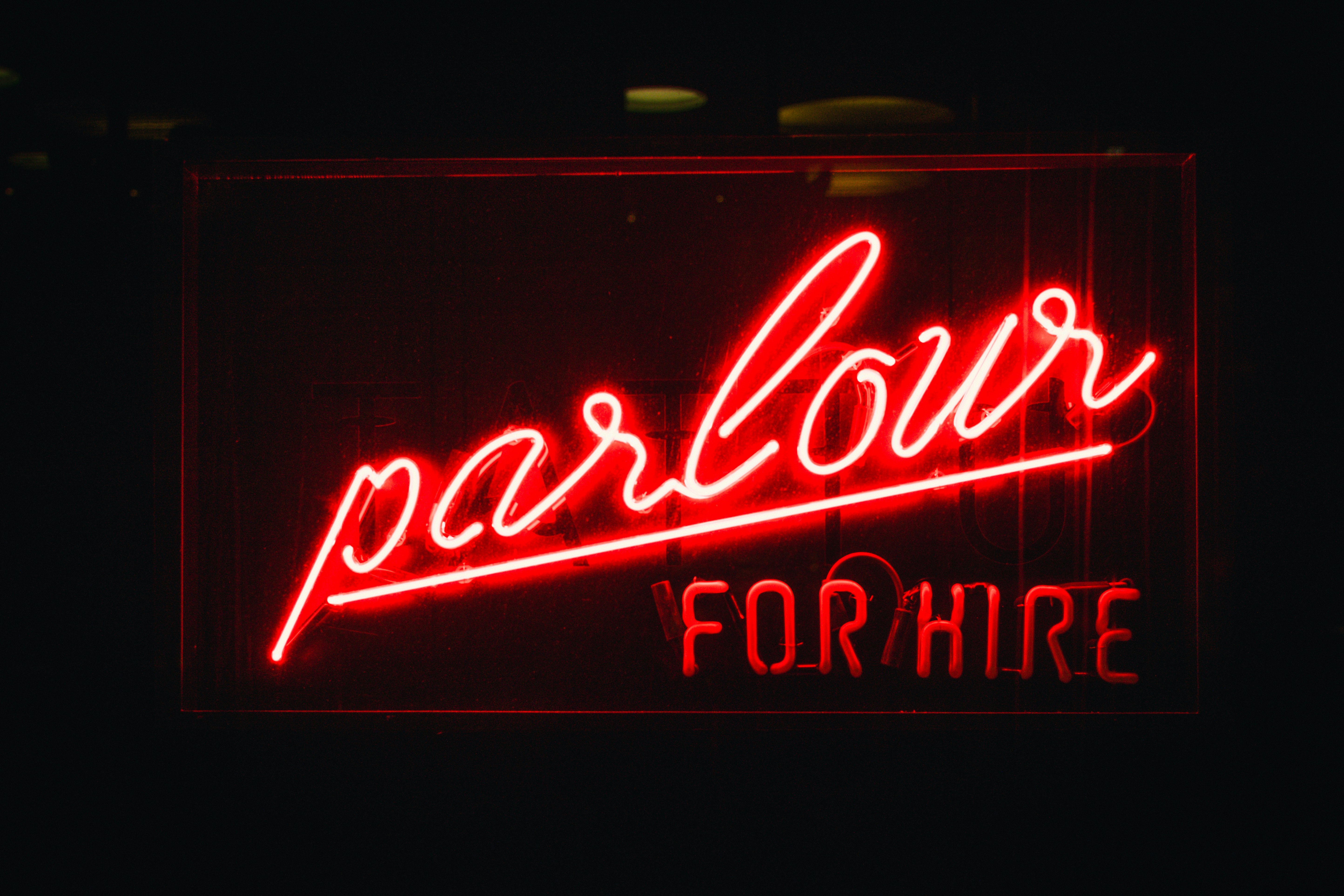 Parlour for hire lighted neon light signage